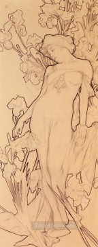  Alphons Lienzo - Iris Art Nouveau checo distintivo Alphonse Mucha